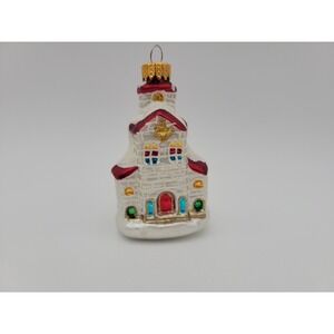 Blown Glass Church Christmas Ornament  glitter snow nice details